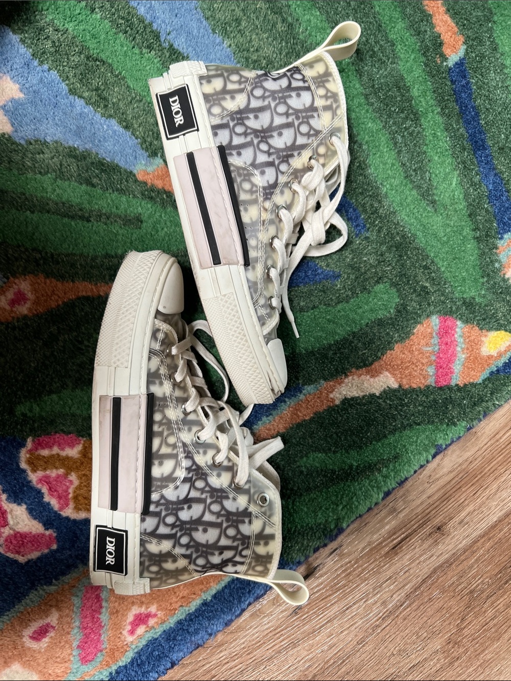 Dior High-Top Sneakers in White and Gray Oblique Print
